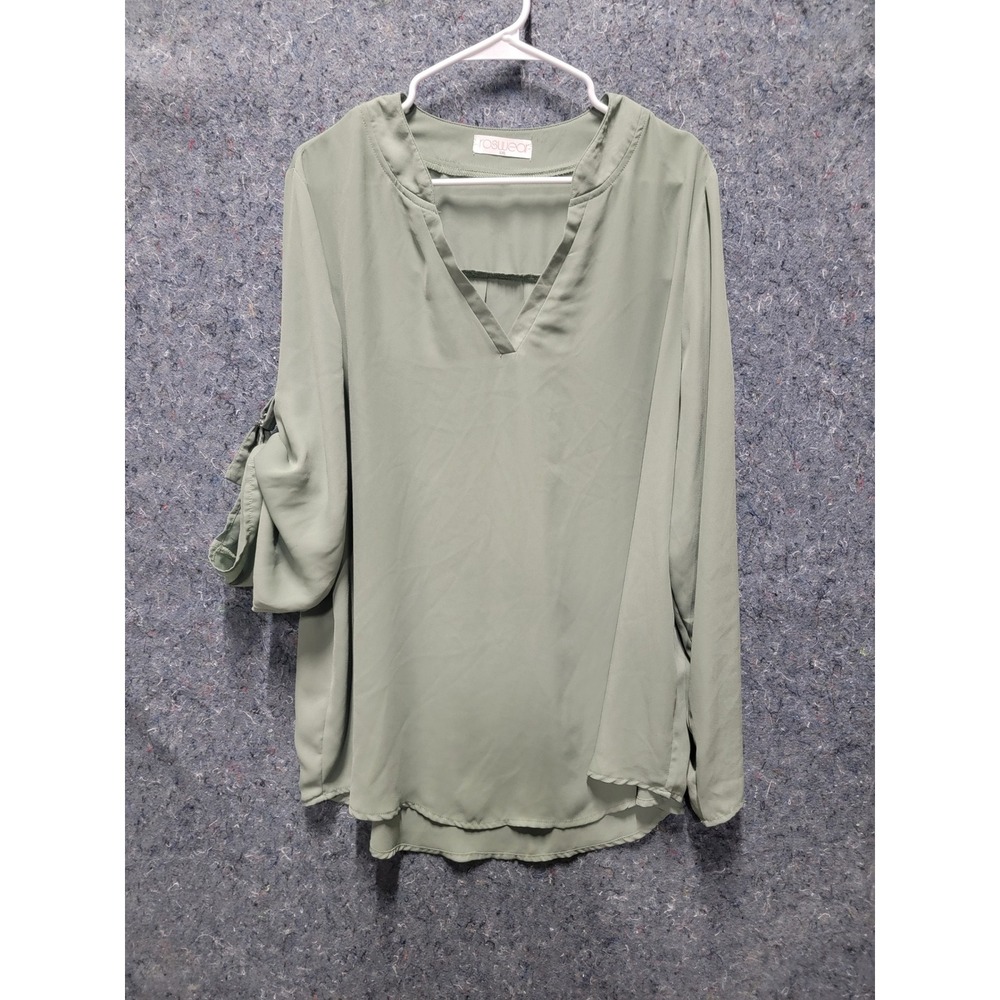 Rosewear Women's Pullover V-Neck 2XL Teal Green 3/4 Qtr sleeve‎ with Buckle